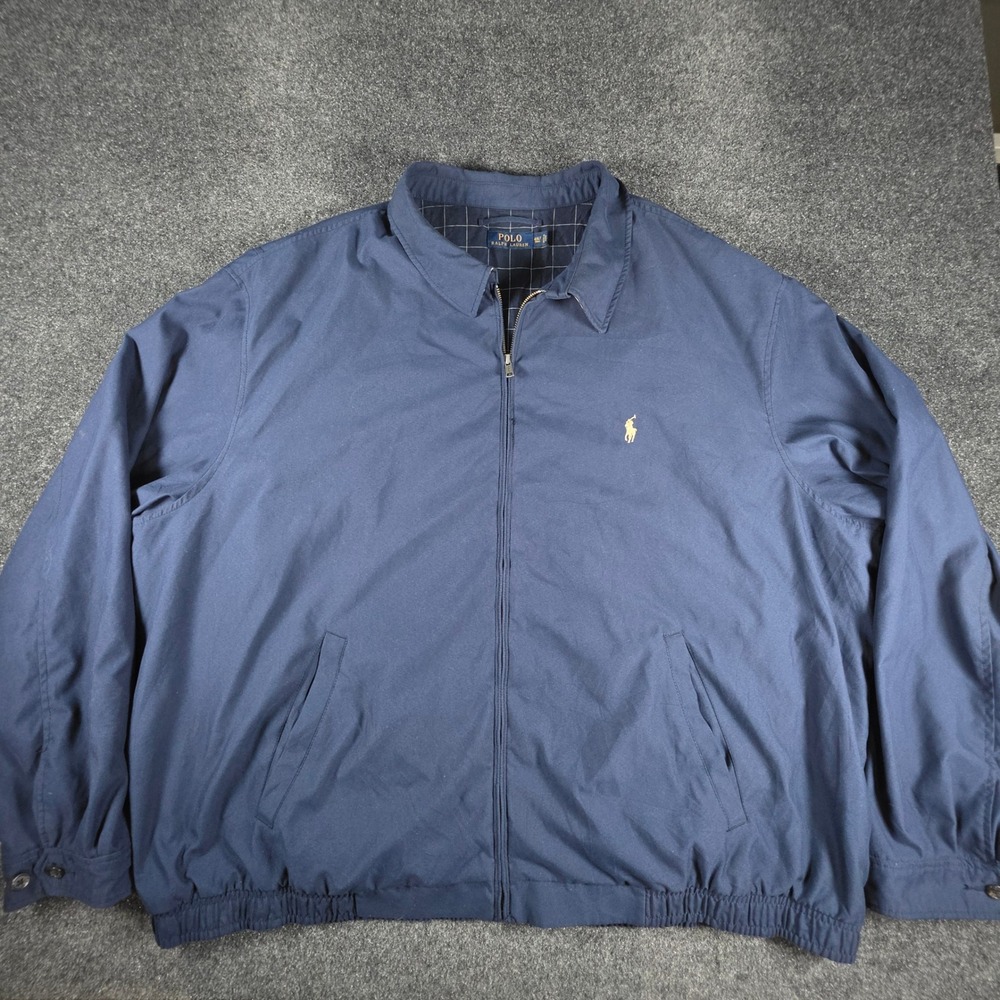 Polo Ralph Lauren Bi-Swing Windbreaker Jacket Mens 4XLT Navy Blue Plaid Lined